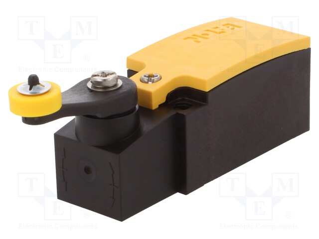 Limit switch; lever R 27mm, plastic roller Ø14mm; NO + NC; 6A