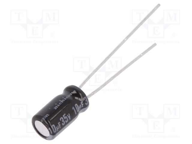 Capacitor: electrolytic; THT; 10uF; 35VDC; Ø5x9mm; Pitch: 2mm; ±20%