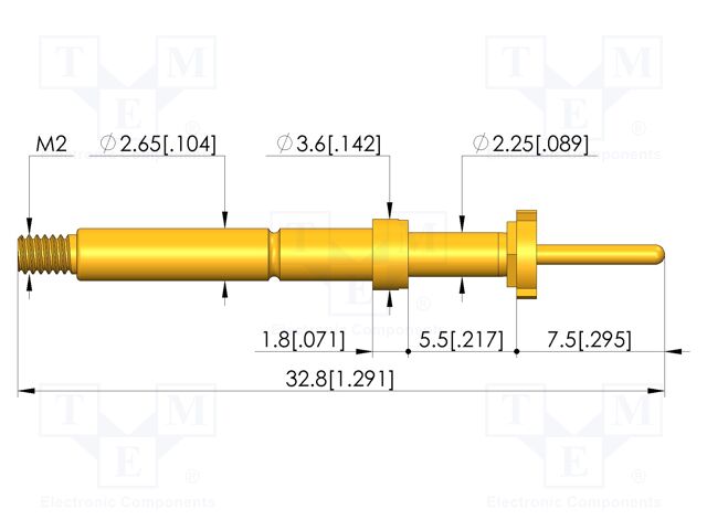 Test needle; Spring compression: 4mm; 5mm; 8A; CuBe; gold-plated