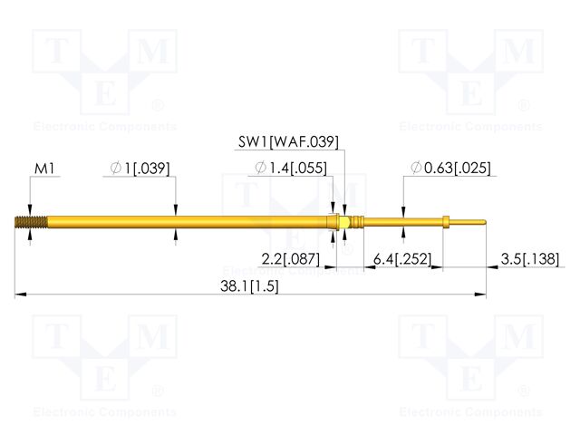 Test needle; Spring compression: 4.3mm; 6.35mm; 3A; CuBe; Ø: 0.4mm