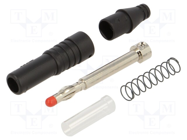 Plug; 4mm banana; 32A; 30VAC; 60VDC; black; insulated; 2.5mm2; 69mm