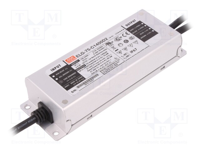 Power supply: switched-mode; LED; 75.6W; 27÷54VDC; 1.4A; IP67; 800g