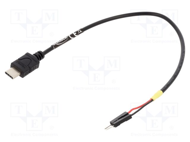 Cable; USB C plug,1pin pin header x2; 0.2m; black; 22AWG