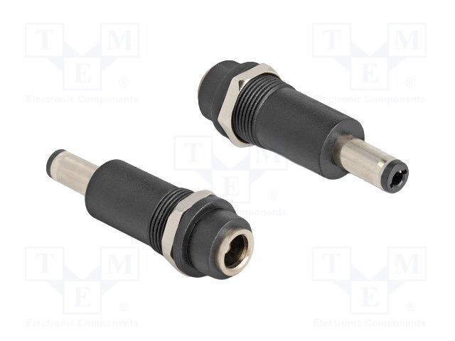 Adapter; DC 5,5/2,1 plug,DC 5,5/2,5 socket; black; straight