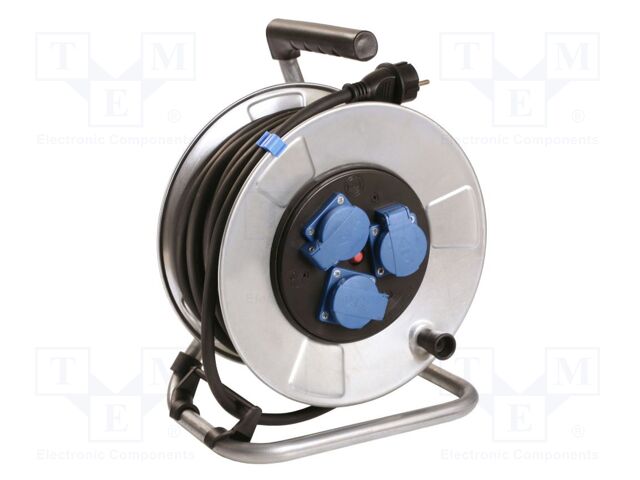 Extension lead; 3G2.5mm2; Sockets: 3; rubber; black; 25m; 16A