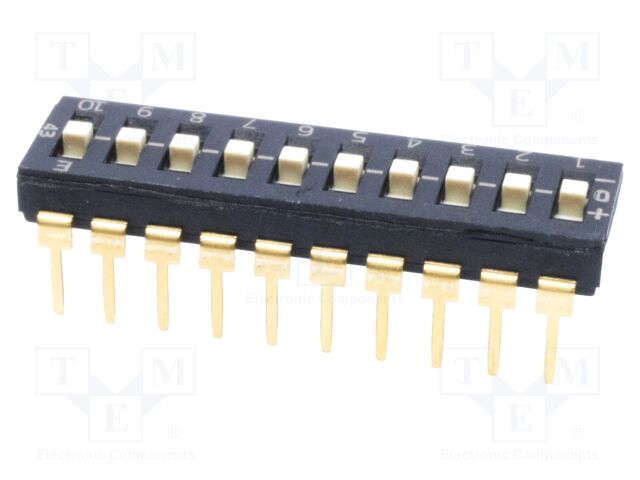 Switch: DIP-SWITCH; Poles number: 10; ON-OFF-ON; 0.025A/24VDC