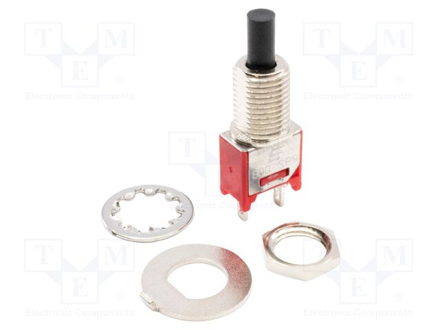 Switch: push-button; Pos: 2; SPST-NO; 1A/250VAC; 3A/28VDC; OFF-(ON)