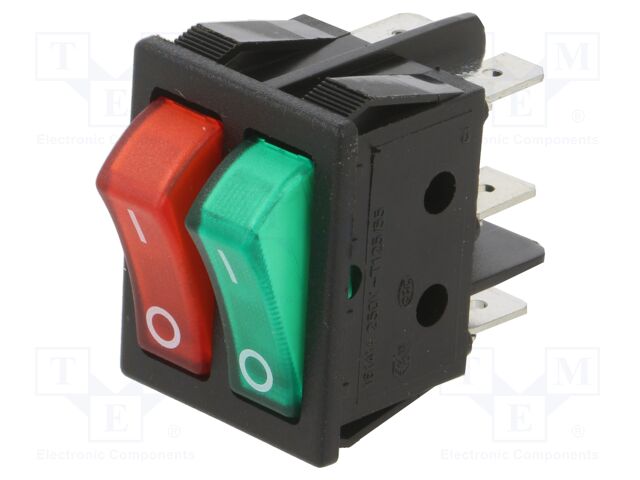 ROCKER; SPST x2; Pos: 4; ON-OFF + ON-OFF; 16A/250VAC; green-red