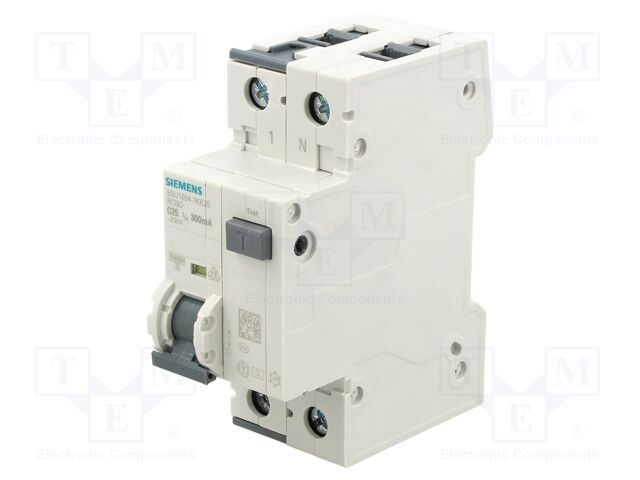 RCBO breaker; Inom: 25A; Ires: 300mA; Poles: 1+N; 230/400VAC; DIN