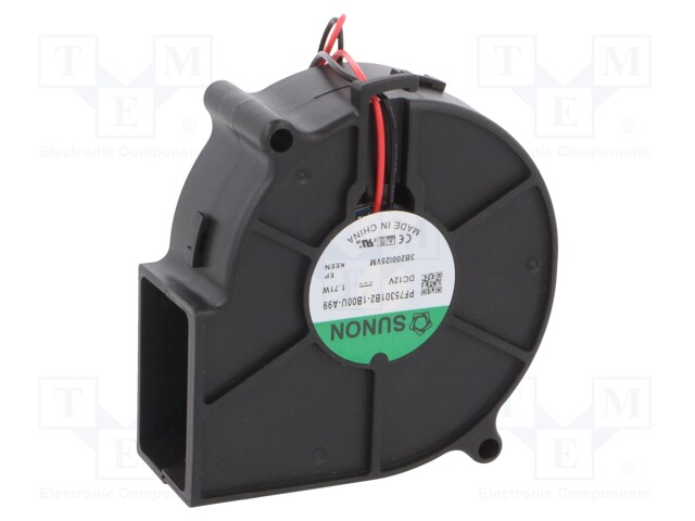 Fan: DC; blower; 12VDC; 75x75x30mm; 23.44m3/h; 38.6dBA; 3000rpm