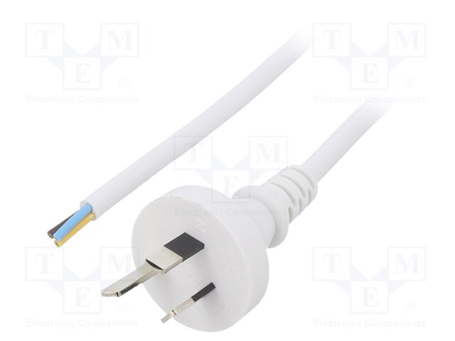 Cable; 3x0.75mm2; AS/NZS 3112 (I) plug,wires; PVC; 1m; white; 10A