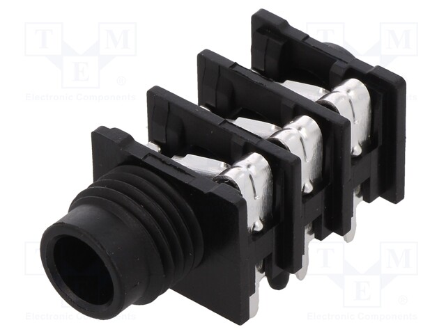 Socket; Jack 6,35mm; female; stereo; without nut; angled 90°; THT