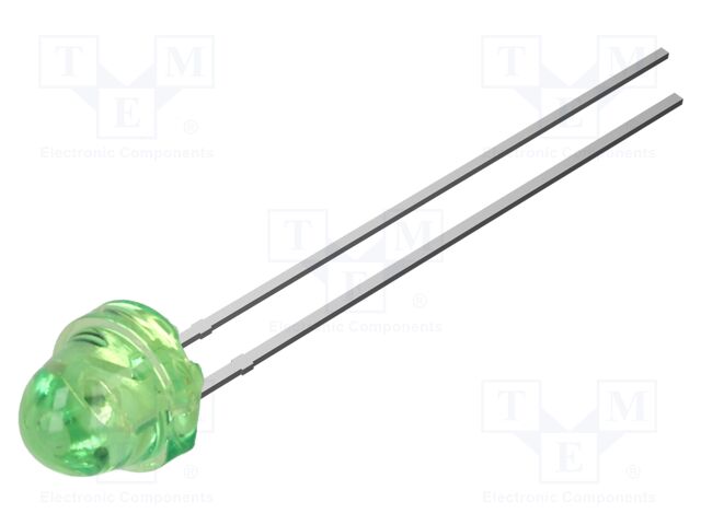 LED; green; 5mm; 10000mcd; 30°; Front: flat; 3.1VDC; No.of term: 2