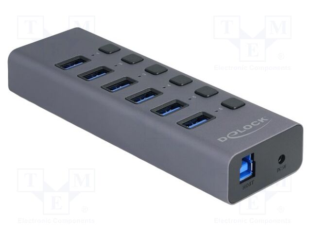 Hub USB; microSD,SD; grey; Number of ports: 10; 5Gbps; metal