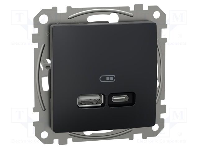 USB power socket; 220/240VAC; IP20; anthracite; Sedna; 21W