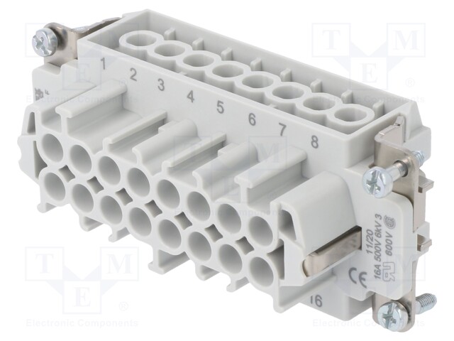 Connector: rectangular; female; Pitch: 77,5x27mm; 500V; 20A; PIN: 16