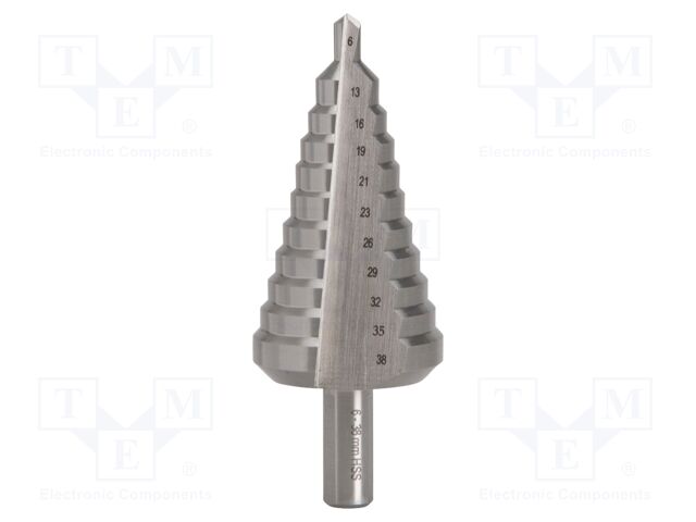 Drill bit; Ø: 13÷38mm; thin tinware,plastic; Ø10mm; Steps: 10