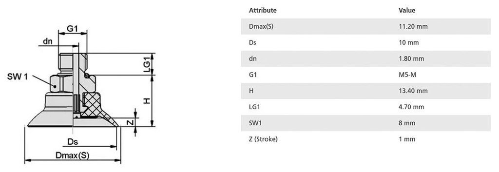 Suction cup; 10mm; 1.6g; M5-M; Shore hardness: 55; 0.07cm3; SUF