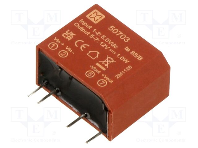Converter: DC/DC; 1W; Uin: 4.5÷5.5VDC; Uout: 12VDC; Iout: 84mA; PCB