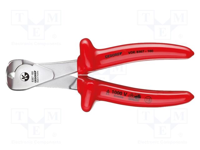Pliers; end,cutting,insulated; 160mm; steel; Plating: chromium