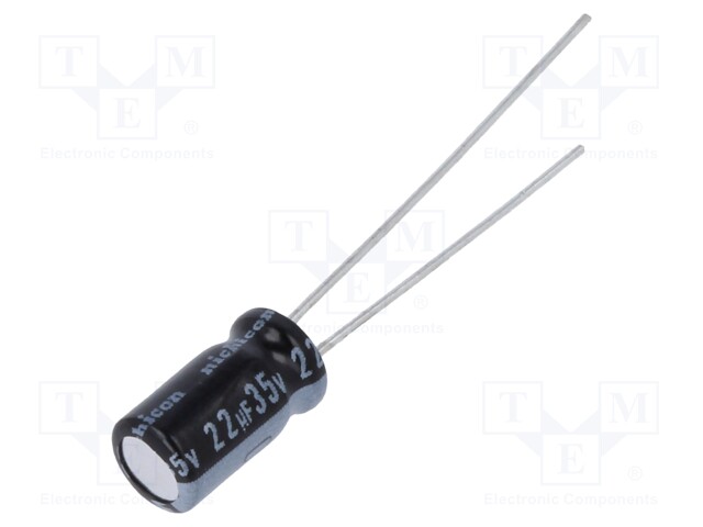 Capacitor: electrolytic; THT; 22uF; 35VDC; Ø5x9mm; Pitch: 2mm; ±20%