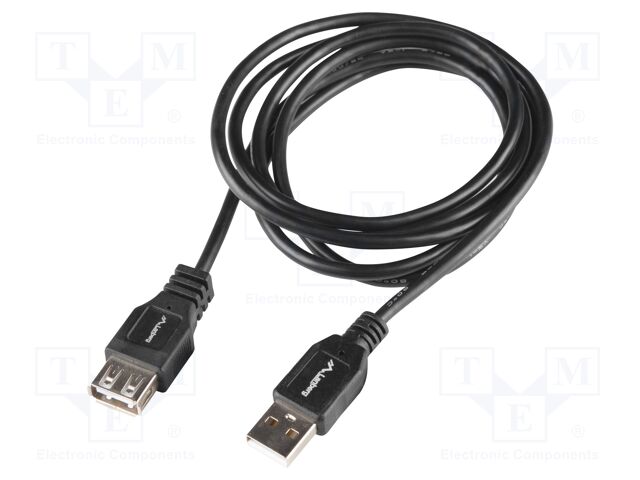 Cable; USB 2.0; USB A socket,USB A plug; gold-plated; 1.8m; black