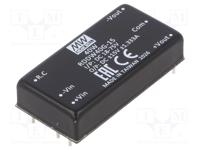 Converter: DC/DC; 40W; Uin: 18÷75V; Uout: 15VDC; Uout2: -15VDC; 2"x1"