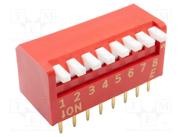 DIP SWITCH, 8POS, SPST, PIANO KEY, TH
