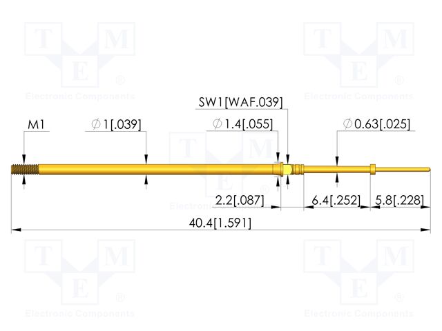 Test needle; Spring compression: 4.3mm; 6.35mm; 3A; CuBe; Ø: 0.4mm