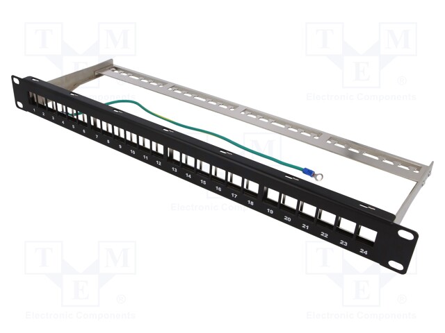 Patch panel; Keystone; Colour: black; Number of ports: 24