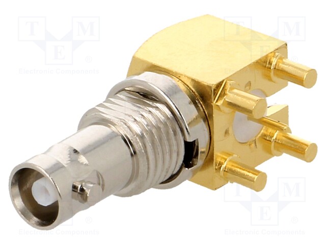 Socket; Micro BNC; female; angled 90°; 75Ω; THT; gold-plated