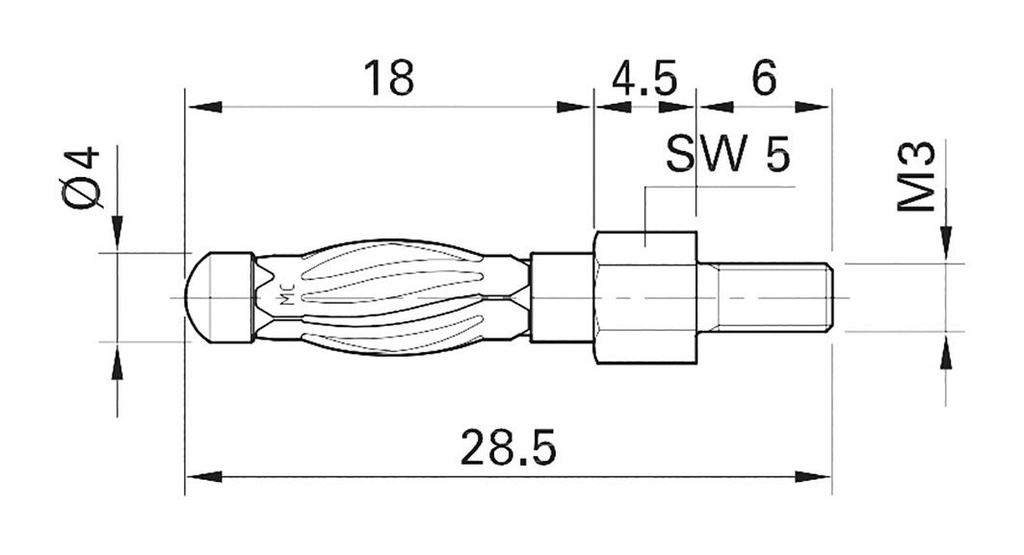 Plug; 4mm banana; 50A; 0.4mΩ; nickel plated; Contacts: CuZn; 28.5mm