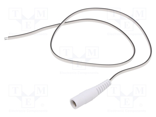 Cable; wires,DC 5,5/2,5 socket; straight; 0.35mm2; white; 0.5m