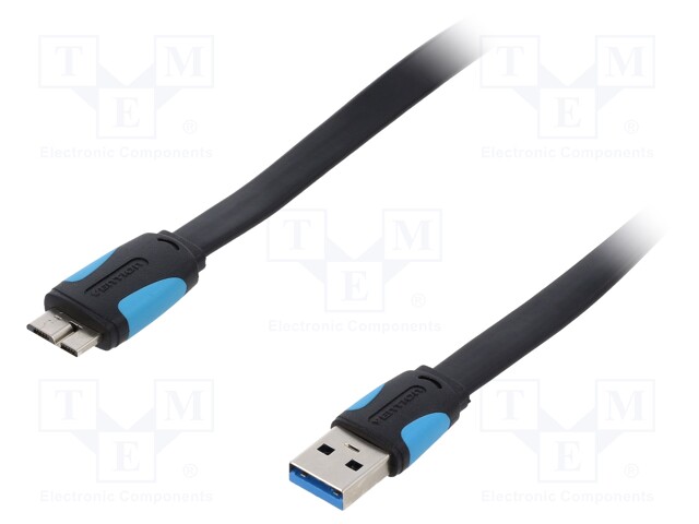 Cable; OTG,USB 3.0,flat; USB A plug,USB B micro plug; 2m; black