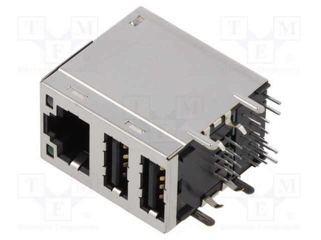 Socket; RJ45 + USB A; PIN: 8; shielded,RJ45 + 2x USB-A,with LED