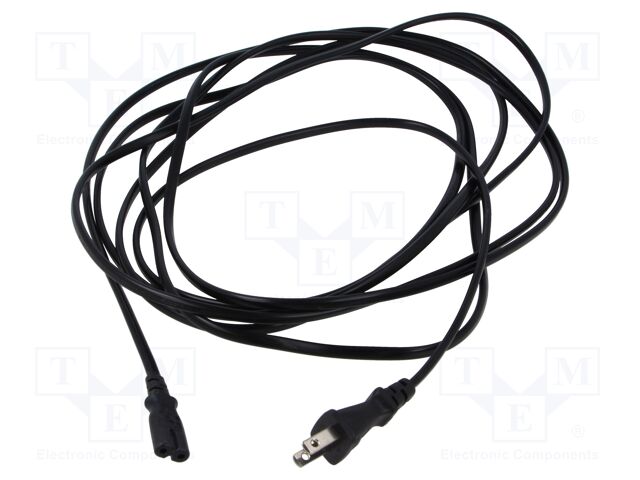 Cable; 2x0.75mm2; IEC C7 female,JIS 8303 plug; PVC; 5m; black; 7A