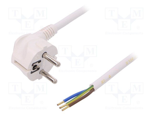 Cable; SCHUKO plug,CEE 7/7 (E/F) plug angled,wires; 5m; white