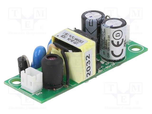 Converter: AC/DC; 6W; 90÷264VAC; Uout: 12VDC; Iout: 500mA; 81%