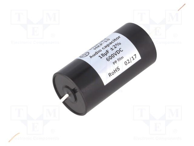 Capacitor: polypropylene; 18uF; 600VDC; ±2%; Ø40x78mm; -25÷85°C