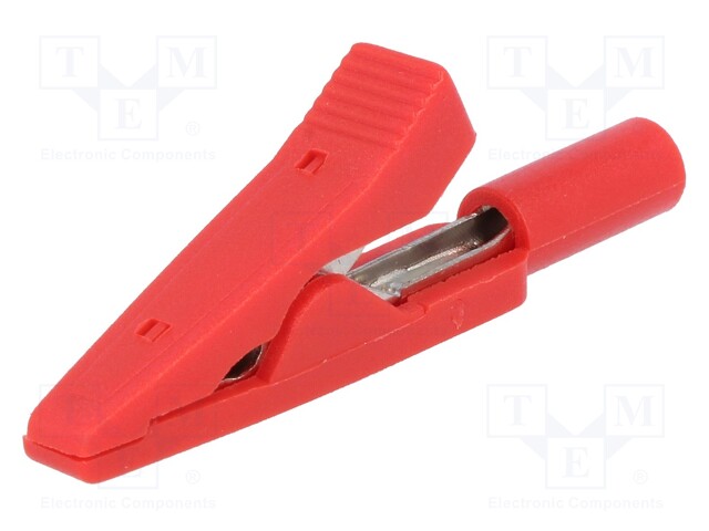 Crocodile clip; 10A; 60VDC; red; Overall len: 41.5mm