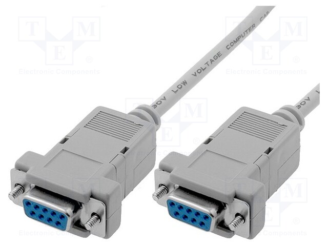 Cable; D-Sub 9pin socket,both sides; 2m; null-modem,snapped-in
