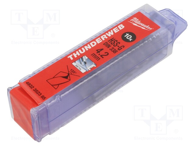 Drill bit; for metal; Ø: 4.2mm; high speed steel grounded HSS-G