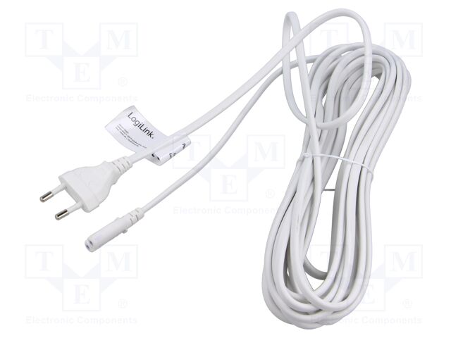 Cable; CEE 7/16 (C) plug,IEC C7 female; 10m; white; 2.5A; 230V