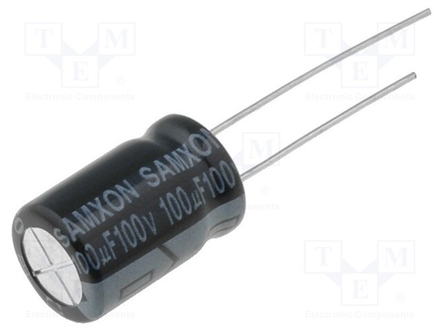 Capacitor: electrolytic; THT; 100uF; 100VDC; Ø10x16mm; Pitch: 5mm