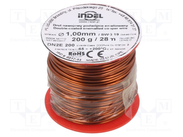 Coil wire; double coated enamelled; 1mm; 200g; -65÷200°C; Core: Cu
