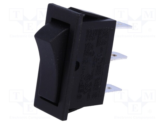 ROCKER; SPDT; Pos: 2; ON-ON; 10A/250VAC; black; none; 50mΩ; UL94V-2