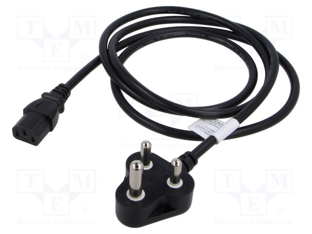 Cable; 3x1mm2; IEC C13 female,IS 1293 (M) plug; PVC; 5m; black