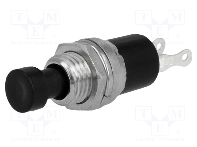 Switch: push-button; Pos: 2; SPST-NO; 1A/250VAC; black; Cutout: Ø7mm