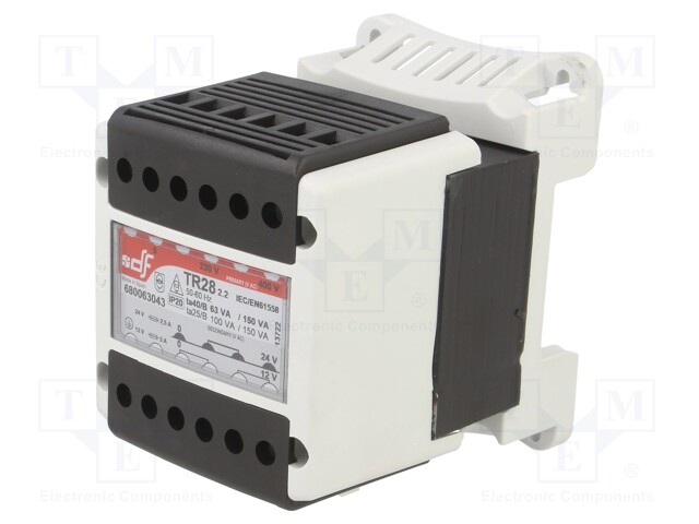 Transformer: mains; 63VA; 230VAC,400VAC; 12V; 24V; DIN; IP20