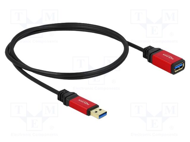 Cable; USB A socket,USB A plug; gold-plated; 1m; black; metal
